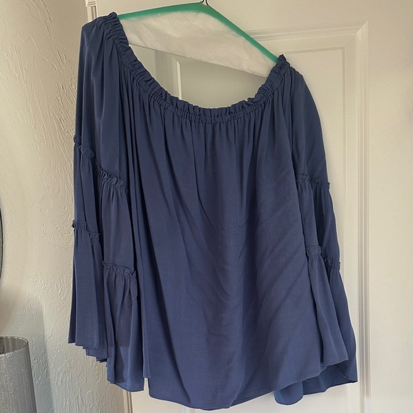 Women's Off-Shoulder Ruffle Tops - Red and Blue - Picture 3 of 3